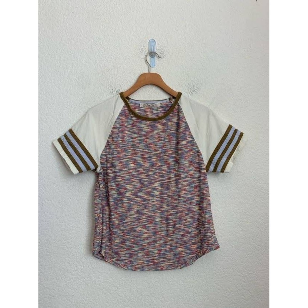 We The Free T-Shirt Ribbed Knit Raglan Sleeve Striped Top size S‎